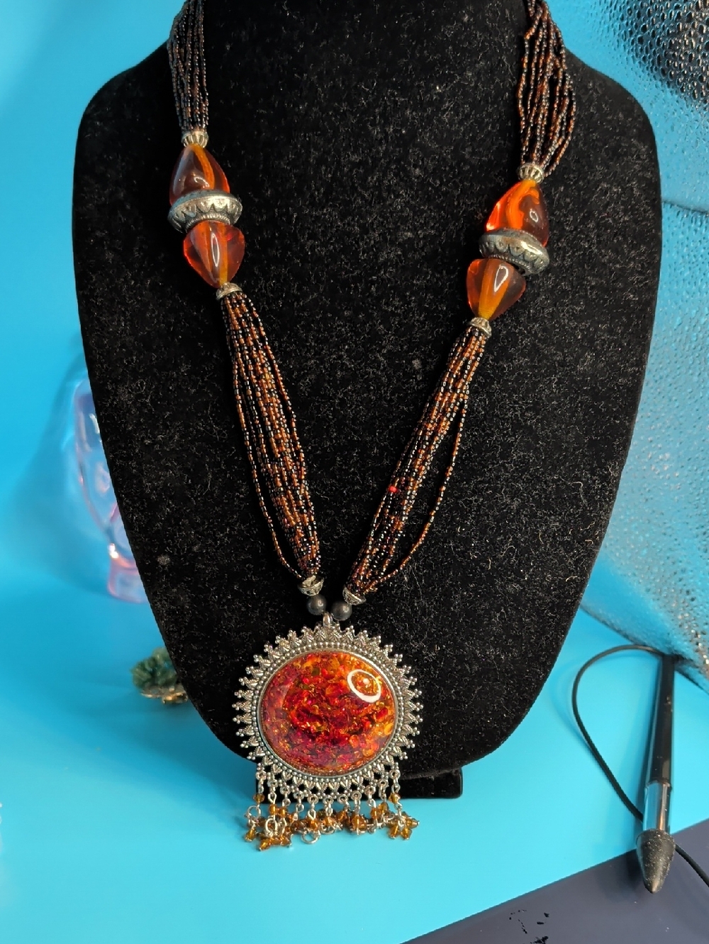 Amber Pendant Statement Necklace